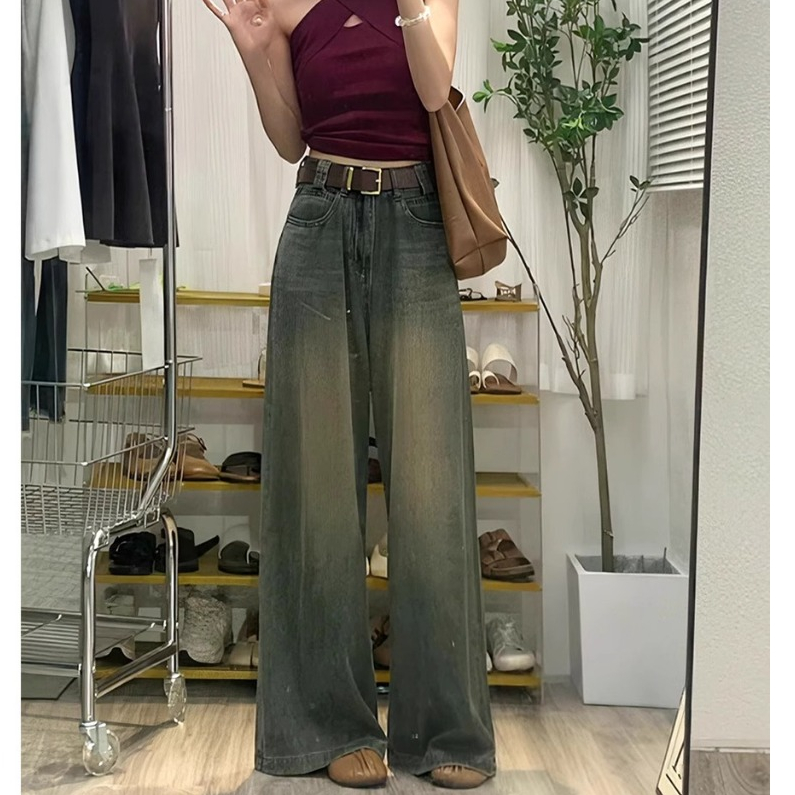 Retro Kulot Loose Jeans Wanita Celana Panjang wainta Celana Jeans Kaki Lebar