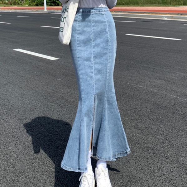 Rok jeans payung panjang /2025 Rok mini seksi /Rok jeans panjang import/Rok Jeans Wanita 7/9Light Sk