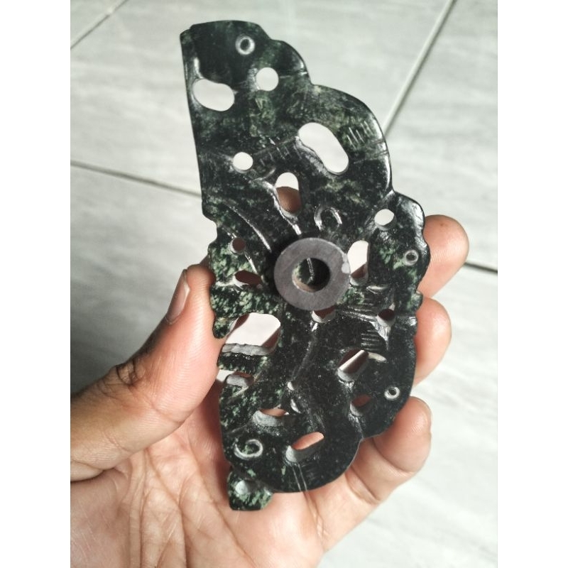 natural batu black Jade ukiran gajah lawasan nempel maknet