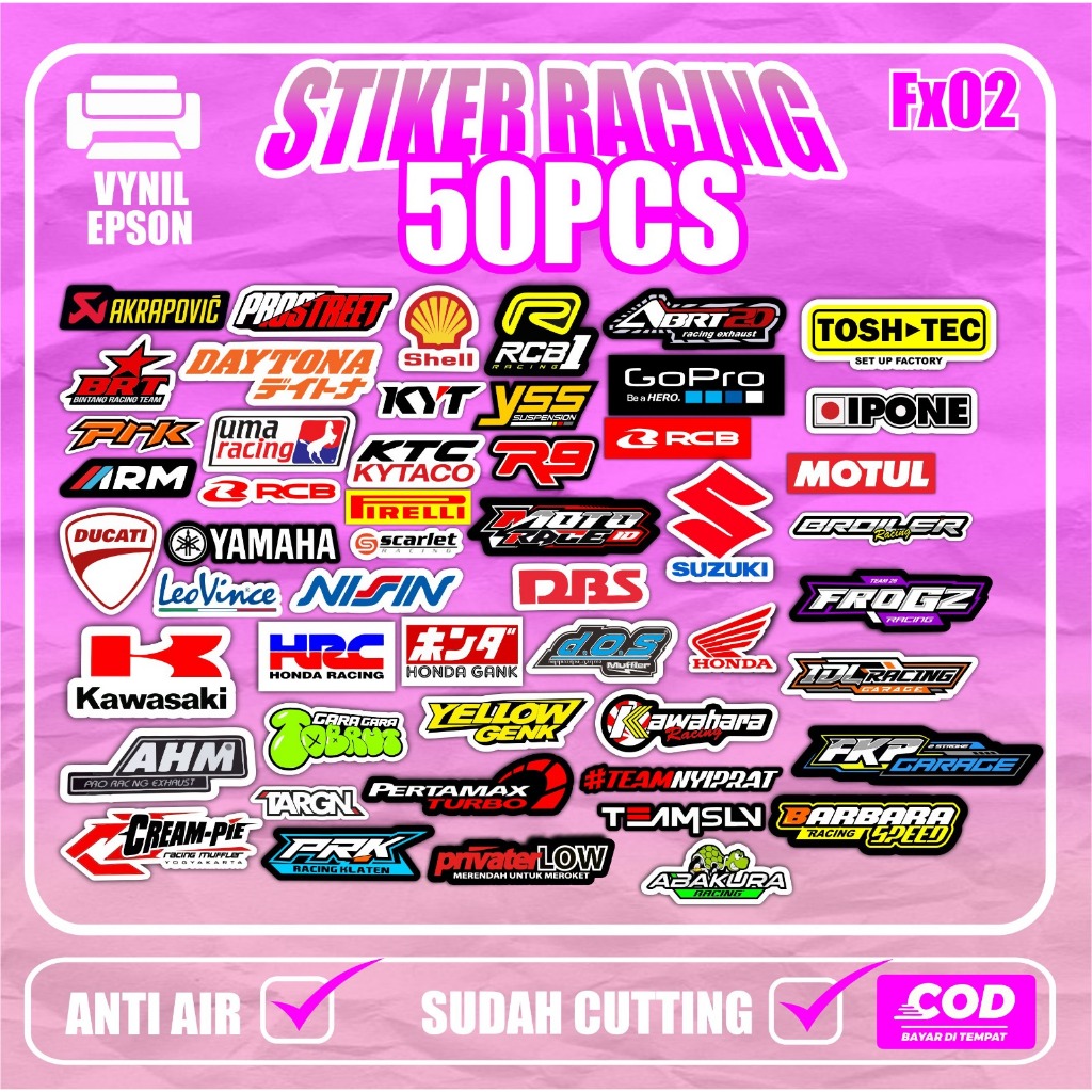 

stiker pack racing kode FX isi 50pcs sudah terpotong