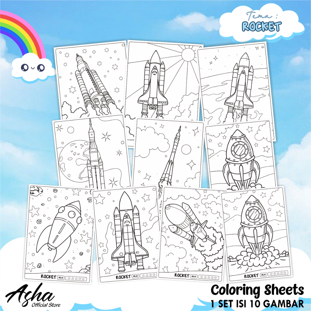 

KERTAS GAMBAR UNTUK ANAK - LEMBAR MEWARNAI ANAK 1 SET ISI 10 LEMBAR GAMBAR ROCKET UKURAN A5