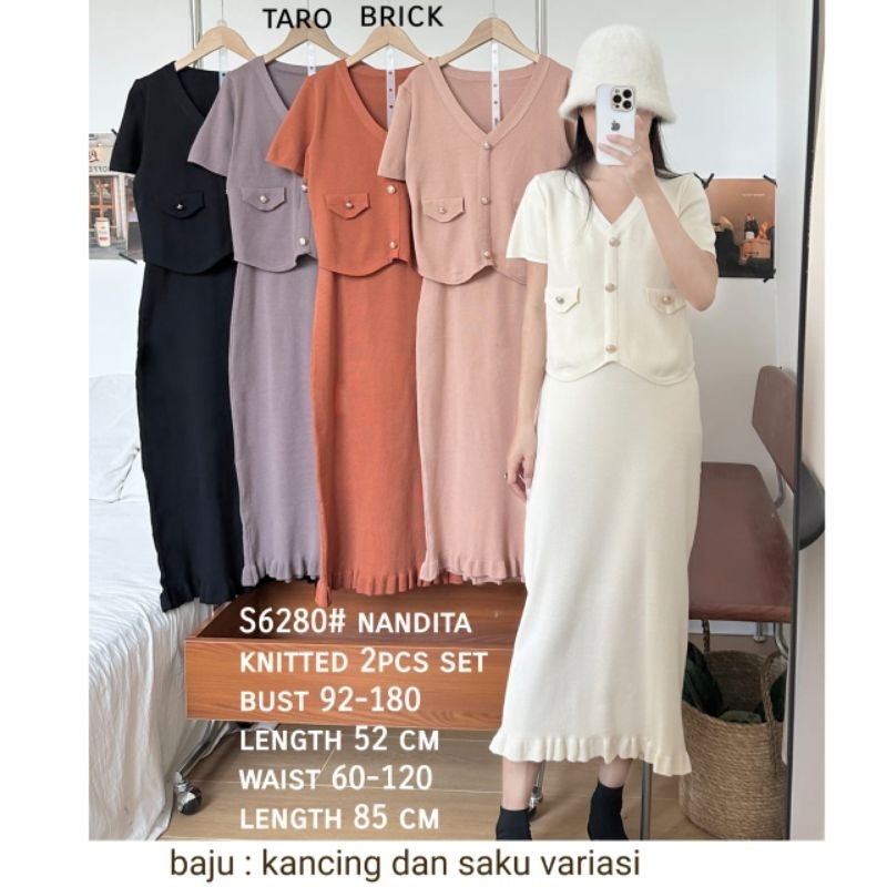 S7480 Setelan ONESET blouse set rok span midi skirt rajut NANDITA KNITTED 2PCS polos Korean style wa
