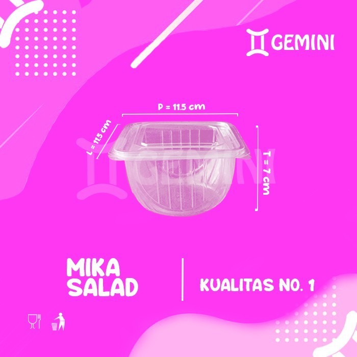 Mika Salad Plastik 500ml Per Dus Isi 500 Pcs / Mika Mangkok Salad Plastik Bening + Tutup