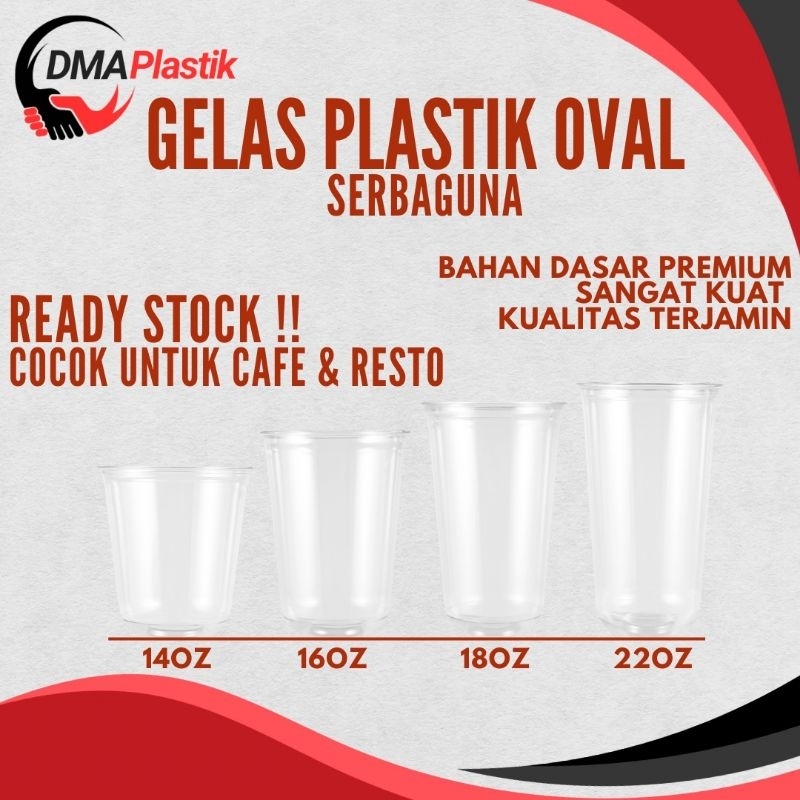 (Isi 50 pcs)GELAS Plastik Oval 14,16,18, 22oz 650 ml/ Gelas Plastik Es Teh Jus / Cup Oval 22oz / Es 