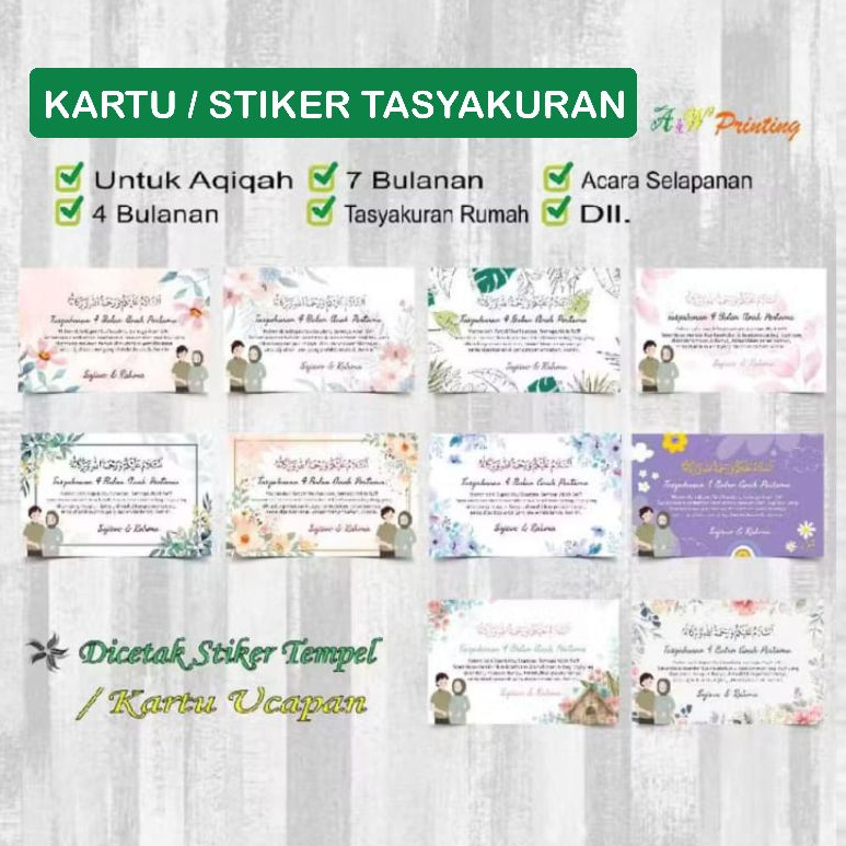 

Cetak Stiker / Kartu Tasyakuran Aqiqah / Akikah, Selapanan, 4 Bulanan, 8 Bulanan, Tedak Siten Dengan Foto