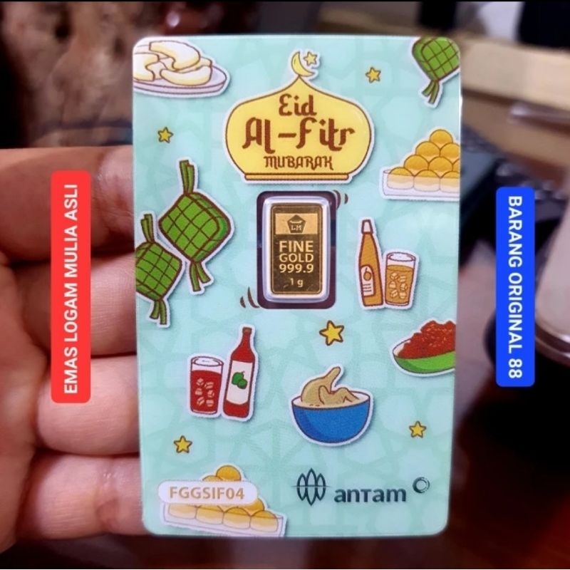 HADIAH LEBARAN KADO UCAPAN SELAMAT IDUL FITRI EMAS 1 GRAM ANTAM 1 LOGAM MULIA HARTADINATA TAKBIRAN H