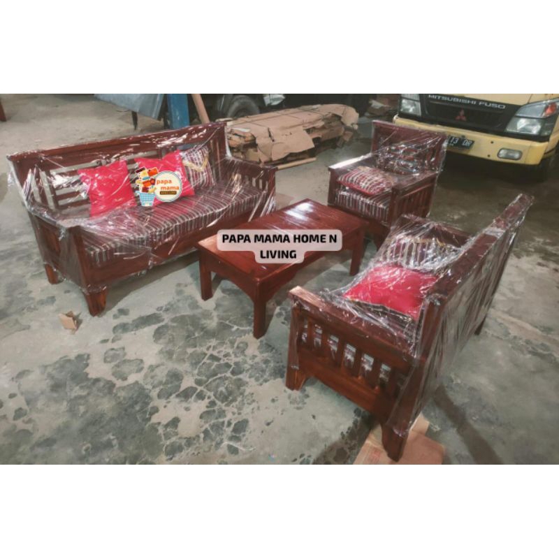 Sofa Tamu Kayu Jati FullSet - Kursi Tamu Jepara Tipe Minimalis Jati Belanda - Medan