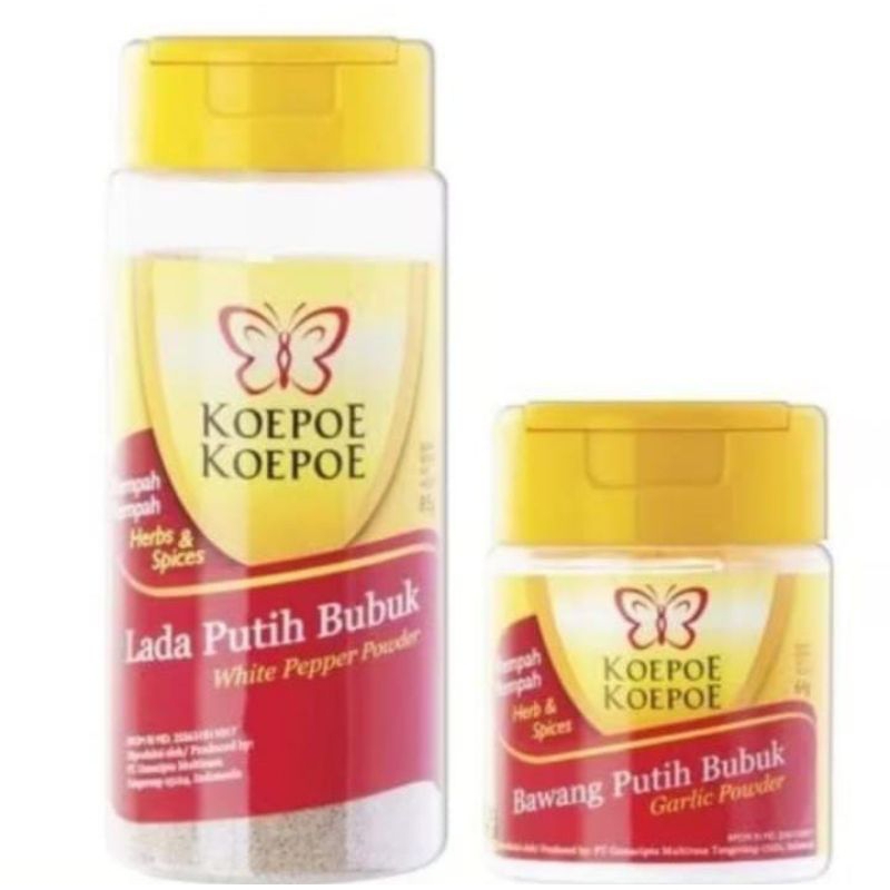 

Lada Putih Bubuk 85gr & bawah putih 64gr Koepo-koepo