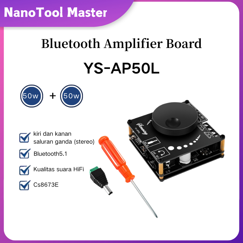 YS-AP50L  Amplifier Stereo Digital Mini Modul Papan Daya Audio Speaker AMP AUX APP  50W * 2 Kompatib