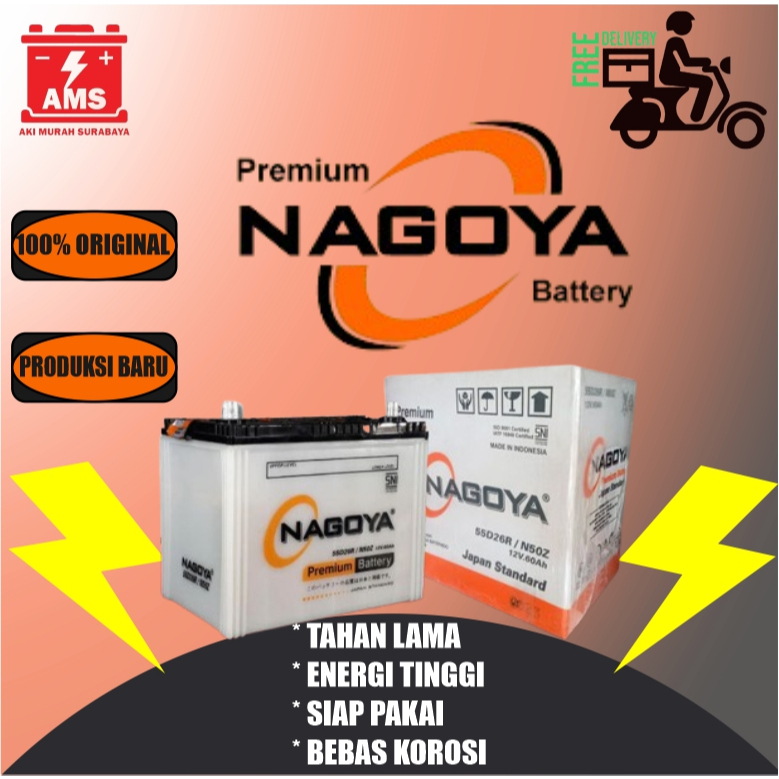 Aki Basah Mobil Panther Nagoya N50Z 12V 60 Ah Surabaya Gratis Kirim Pasang