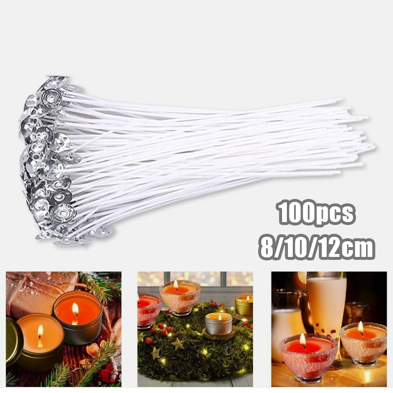 100pcs Sumbu Lilin Bahan Katun Candle Wicks Waxed Cotton Diy Sumbu Lilin Tebal Ukuran (8-10-12-15cm)