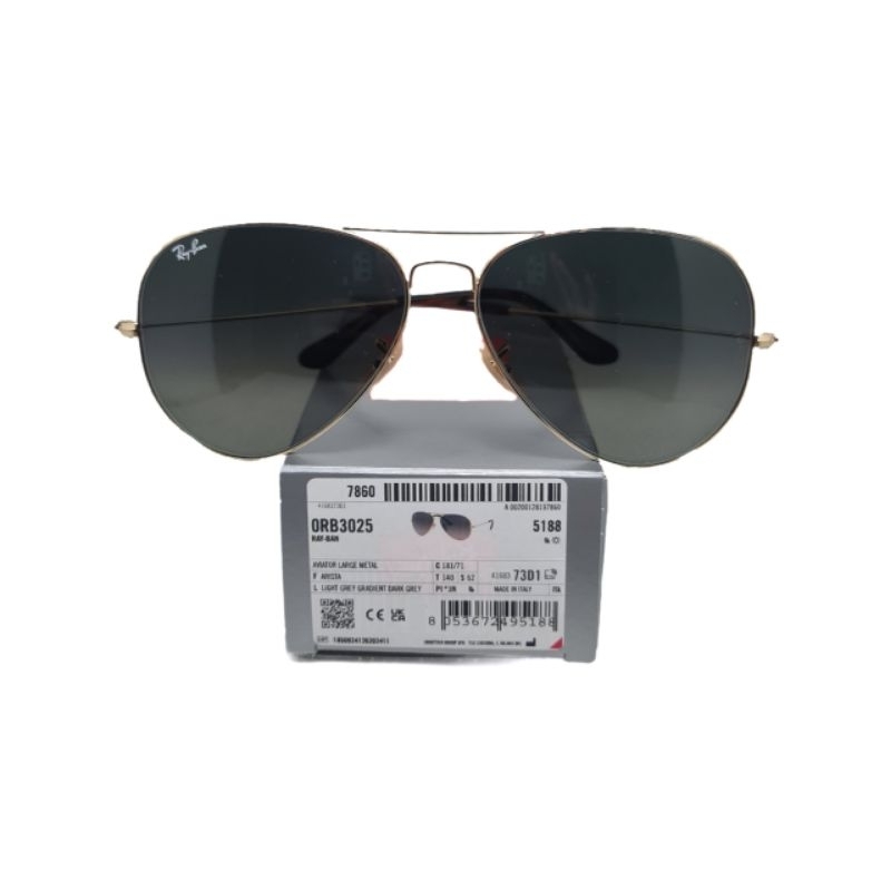Sunglasses Kacamata Hitam Rayban Aviator RB3025 181/71 62 3N Light Grey Gradient Dark Grey Original