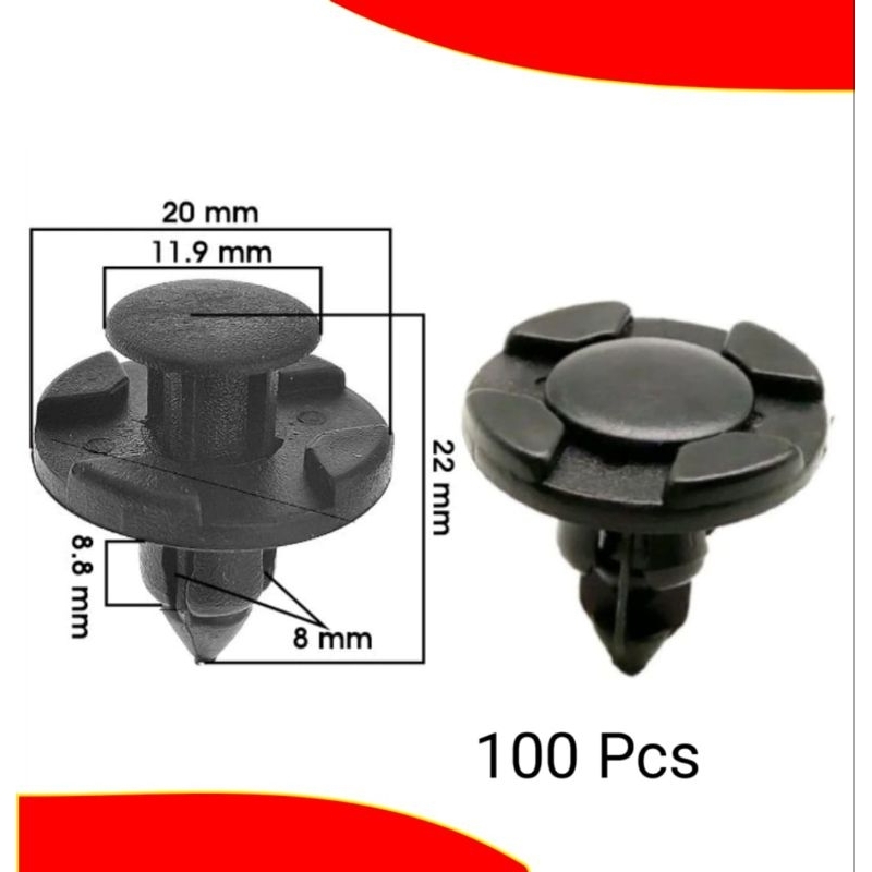 100 pcs kancing klip cengkeh 8mm bemper mobil baut paku rivet bumper liner Avanza Xenia sigra calya 