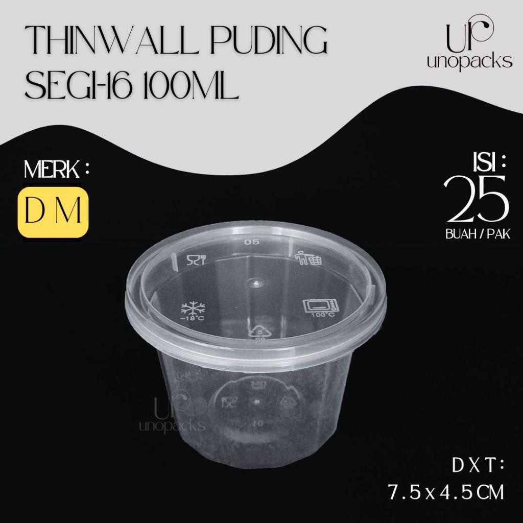 THINWALL PUDING SEGI 16 100ML WADAH SAMBAL MAYO PUDING PLASTIK+TUTUP BENING DM (25 PCS)