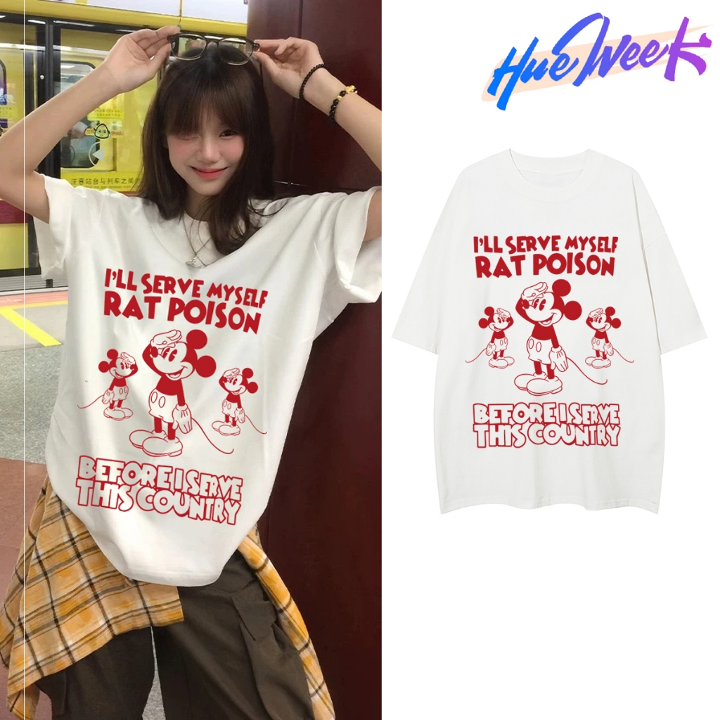 HW. T-shirt Oversize Cartoon Mickey Mouse baju korean style American Street Retro Style kaos | Kaos 