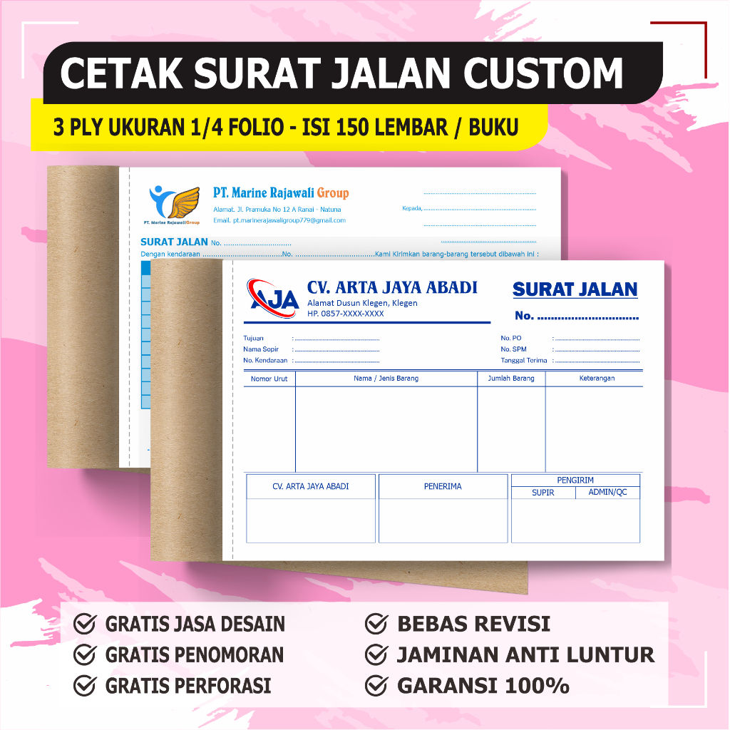 

surat jalan 3 PLY custom ukuran 1/4 folio