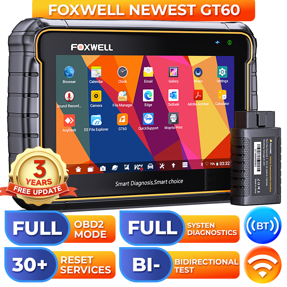 （Pengiriman 24H）FOXWELL GT60 BT Bluetooth Wireless Obd2 Scanner Full System 2025 Car Fault Code Diag