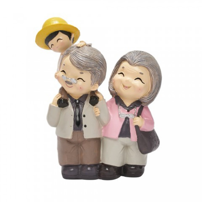 Patung Pajangan Kakek Nenek Cucu / Topi Kuning