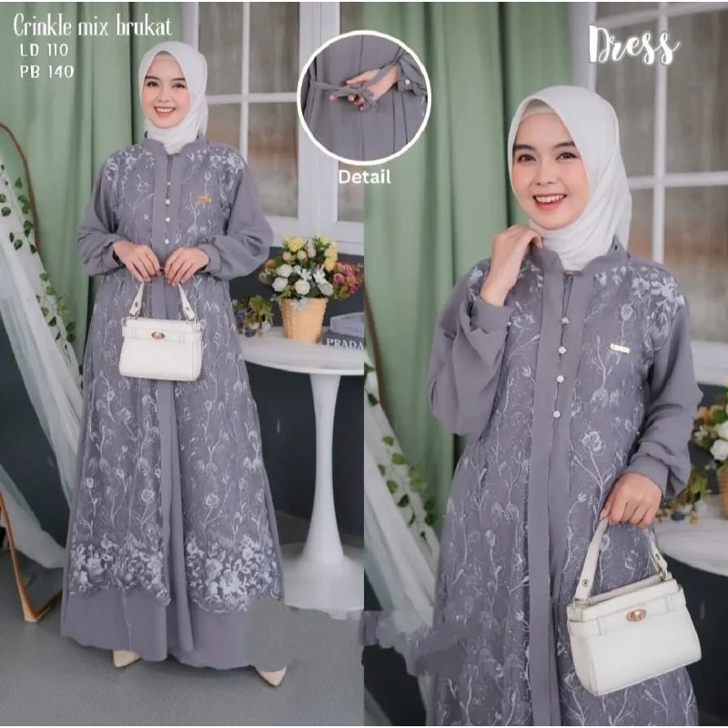 Gamis Kondangan Cantik Dan Elegan Model Terbaru Gamis Cringkle Premium Mix Brokat Tile Malika