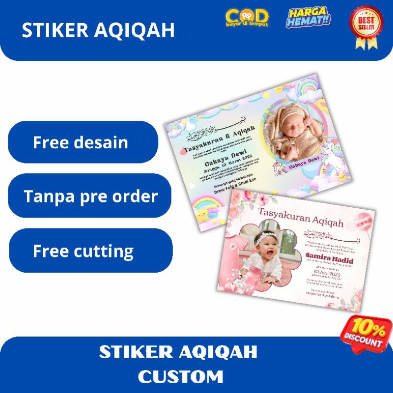 

STIKER AQIQAH CUSTOM | MURAH BAHAN BERKUALITAS |STIKER TASYAKURAN AQIQAH | CETAK 1 HARI JADI
