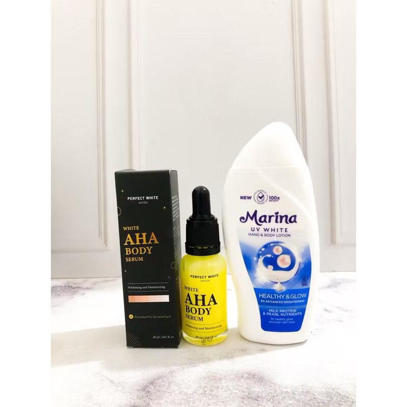 [PAKET COMBO] MARINA 90ml + perfect White 20ml Marina hand & body lotion uv white PERFECT WHITE AHA 