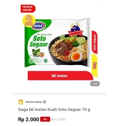 

1 CTN MIE GAGA SOTO SEGAR