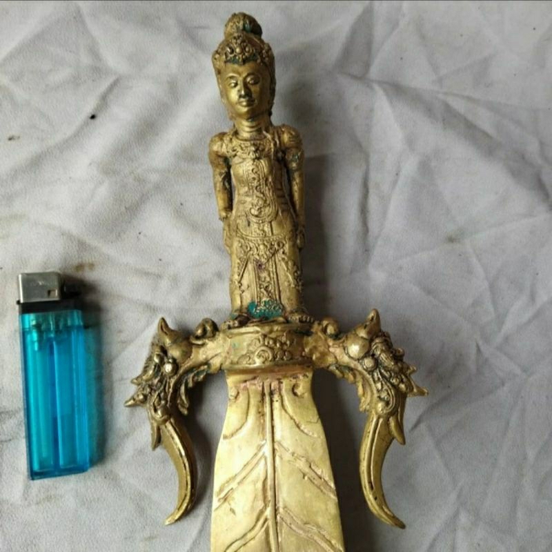 Pajangan Vintage Pedang Tumpul Kuningan Gagang Dewa Hindu