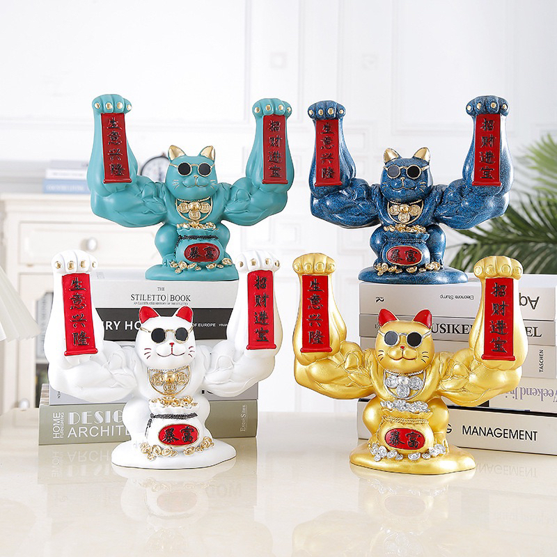 [FloristLand] Muscle Lucky Cat | Kucing Hoki Berotot | Kucing Keberuntungan | Hiasan Dekorasi Toko