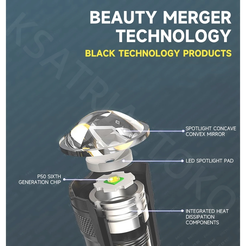 P50 Zoom Senter Led Super Terang 10000 Lumens Usb Rechargeable Senter Kepala Super Terang Lampu