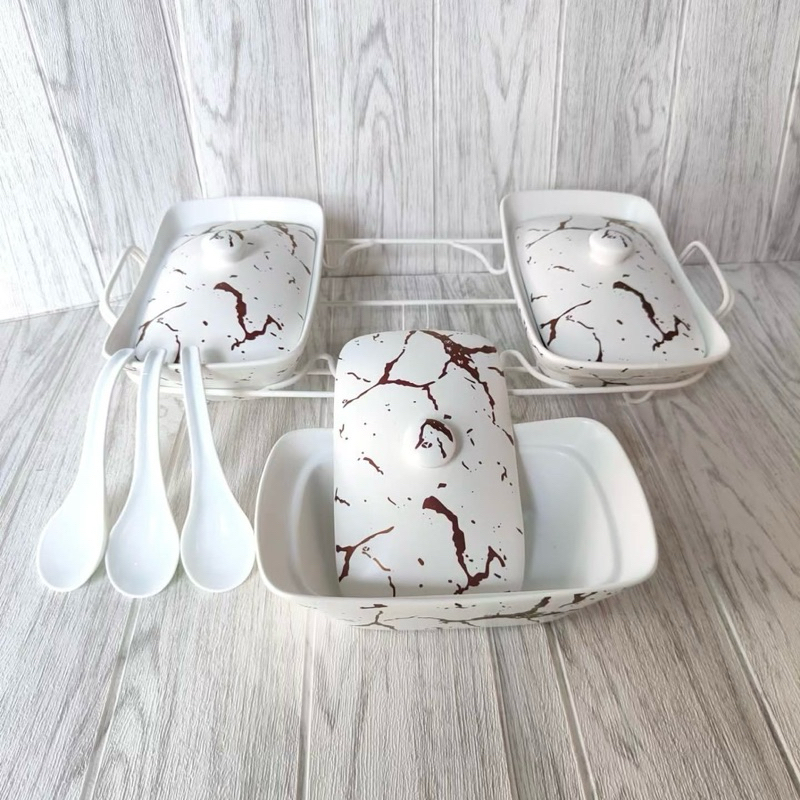 Vicenza BM751 Prasmanan Keramik Set 3 Marmer Motif Putih / Hitam / Pink