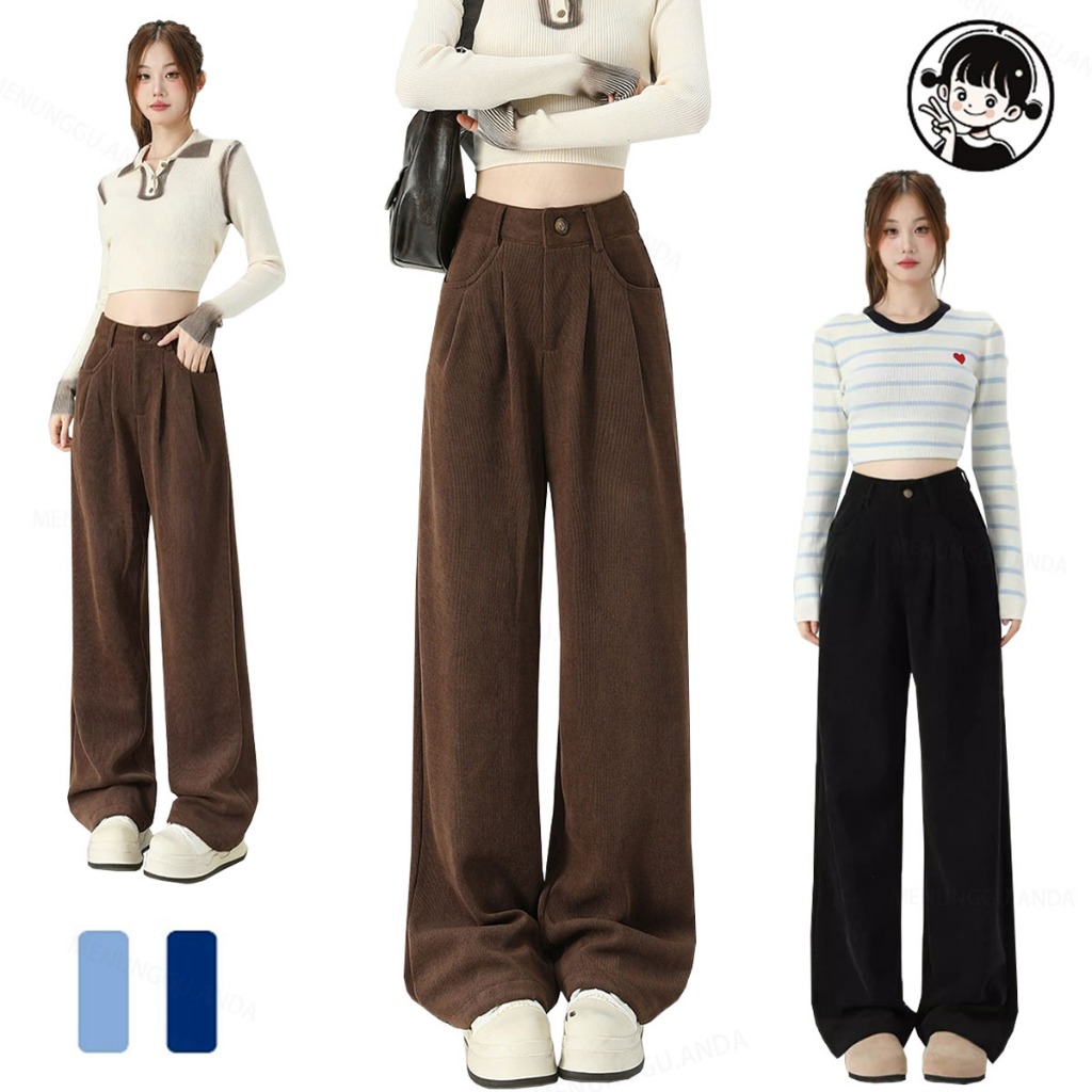 Celana korduroi wanita celana korduroi longgar Korea Korea gaya baru celana jeans pinggang tinggi wa
