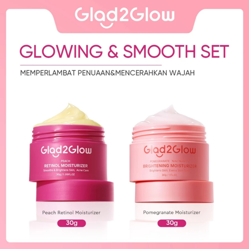 GLAD2GLOW GLOWING & SMOOTH SET - Memperlambat penuaan & Mencerahkan Wajah ( Paket Moisturizer retino