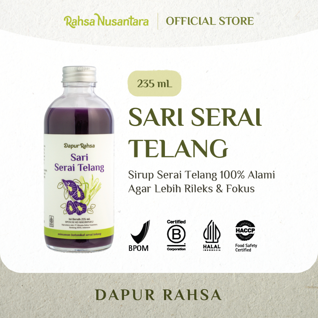 

Sari Serai Telang 235mL BPOM - Jamu Sirup Herbal Tradisional by Rahsa Nusantara