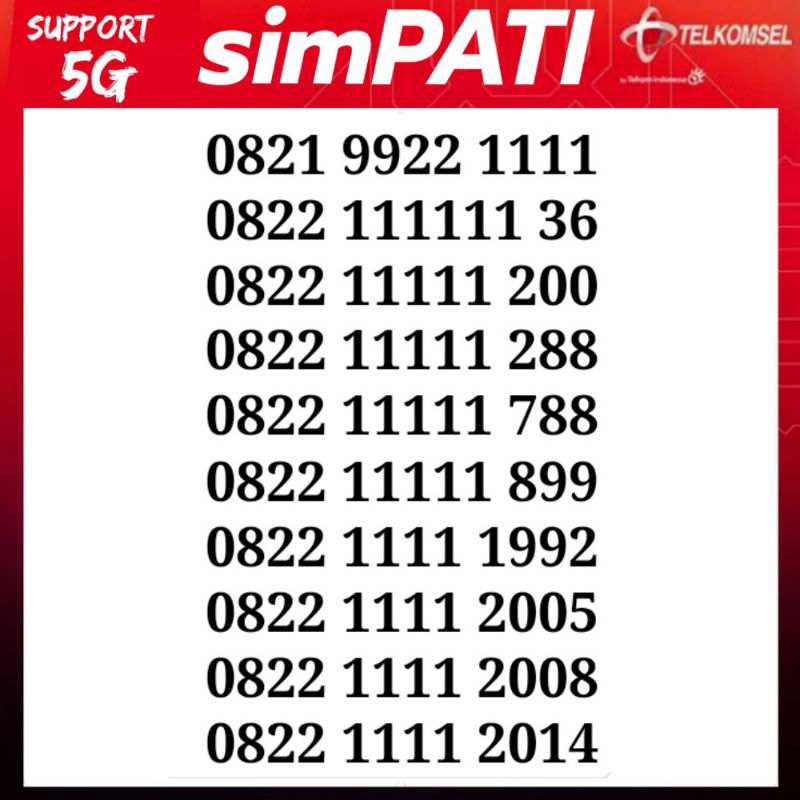 Nomor cantik simpati Telkomsel 4G 11111