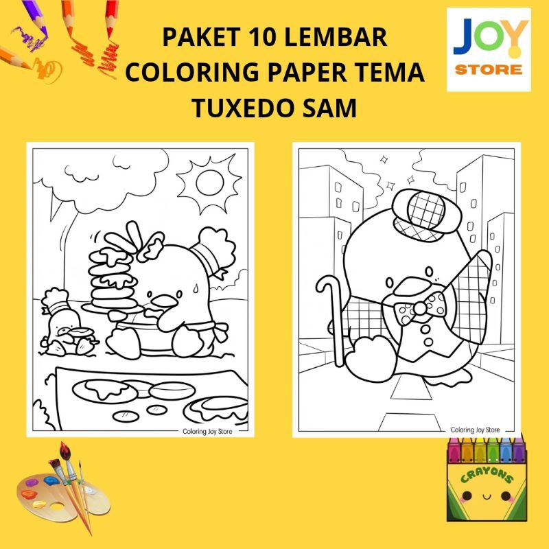 

PAKET 10 Lembar Kertas Gambar Mewarnai Tema Sanrio Tuxedo Sam Ukuran A4 150 gsm - Coloring Paper 039