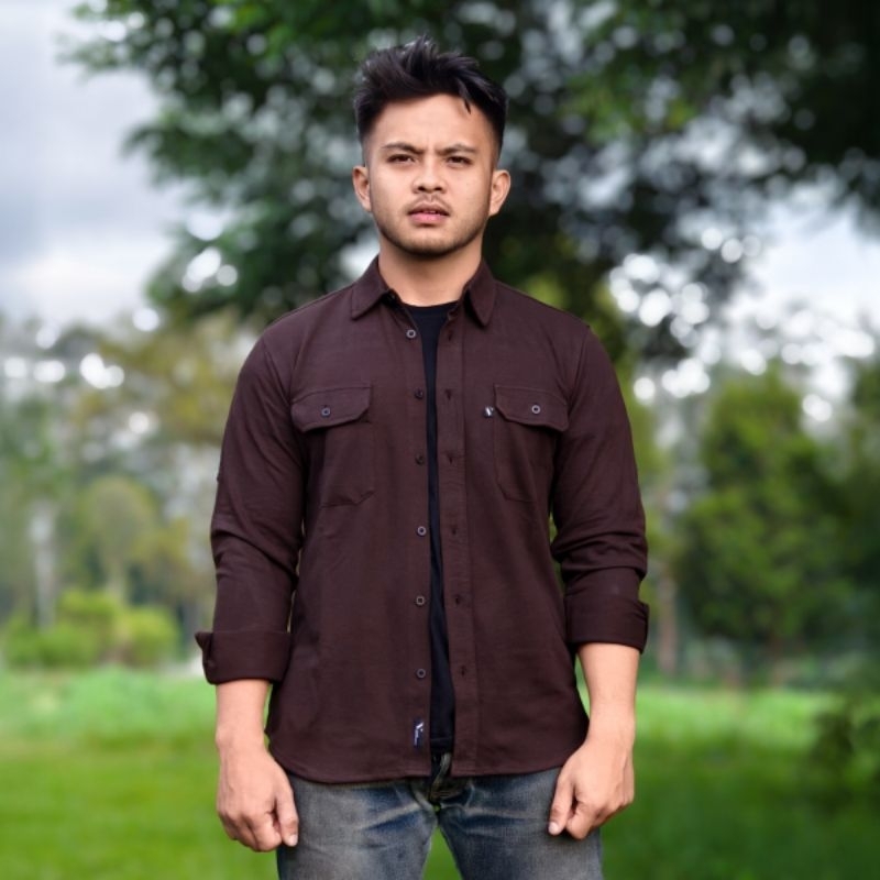 TERBARU Kemeja Polos Cokelat Tua Basic Vuxor Adventure Series - Dark Brown
