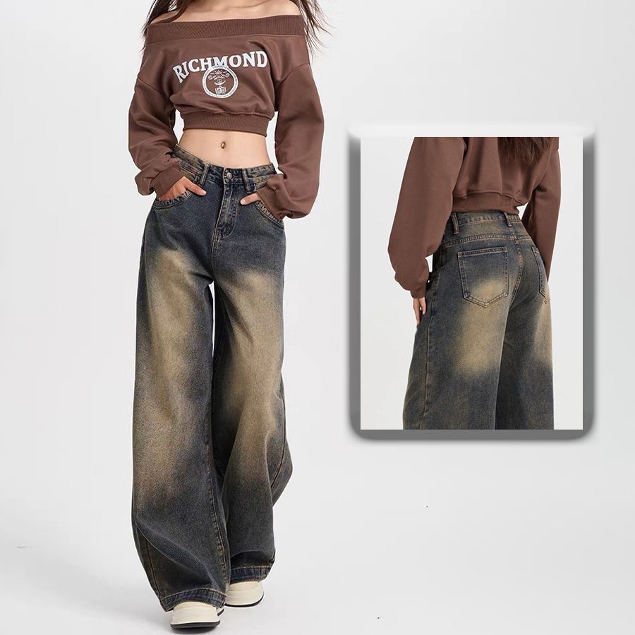 Vintage Jeans Panjang Wanita Celana Jeans Wanita Celana Retro Biru Celana Kulot Baggy Jeans OOTD