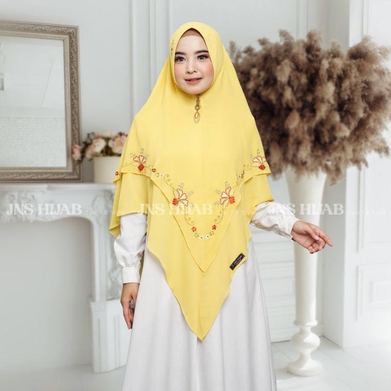 Kerudung Syari 2 Layer Full Bordir Sekeliling Khimar Ceruty Babydoll Premium Bordir