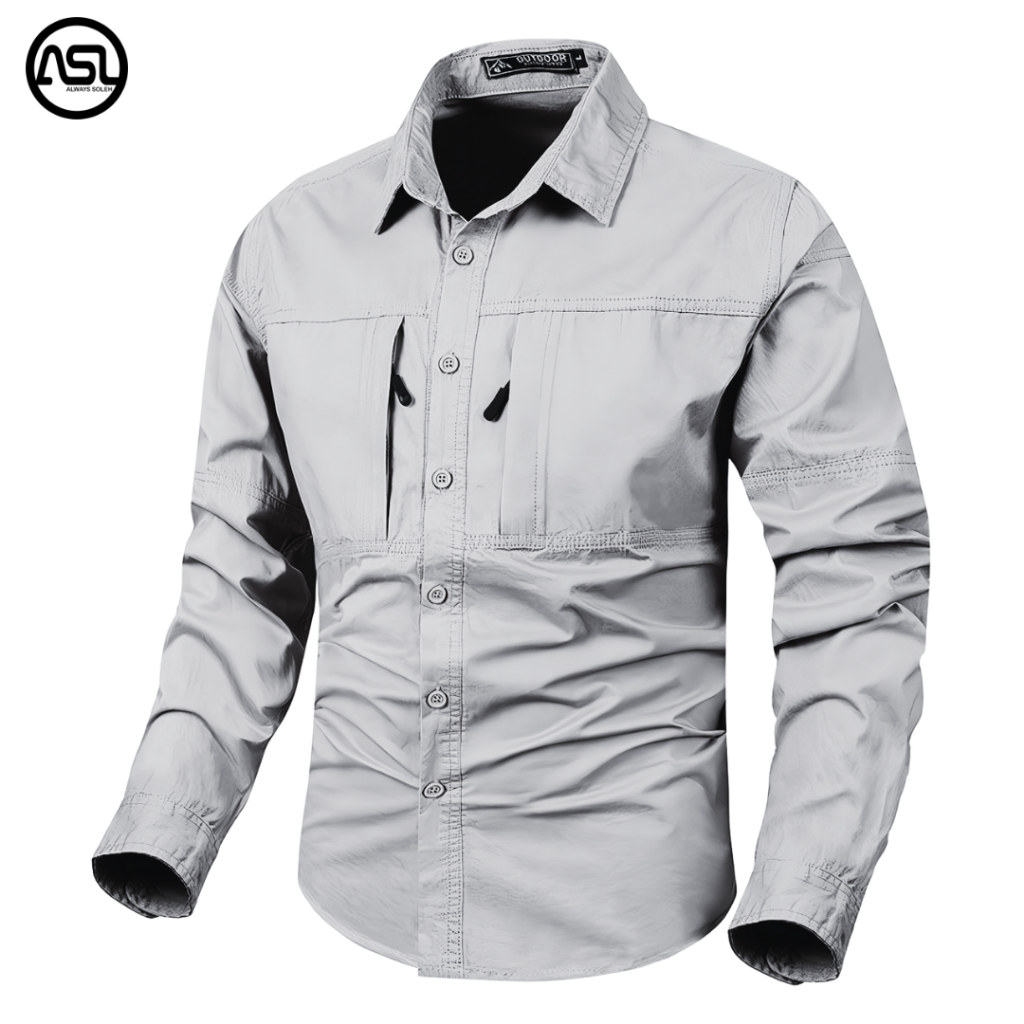 Kemeja Tactical Silver Lengan Panjang / Kemeja Pria Lengan Panjang / Kemeja Tactical Pria / Kemeja T