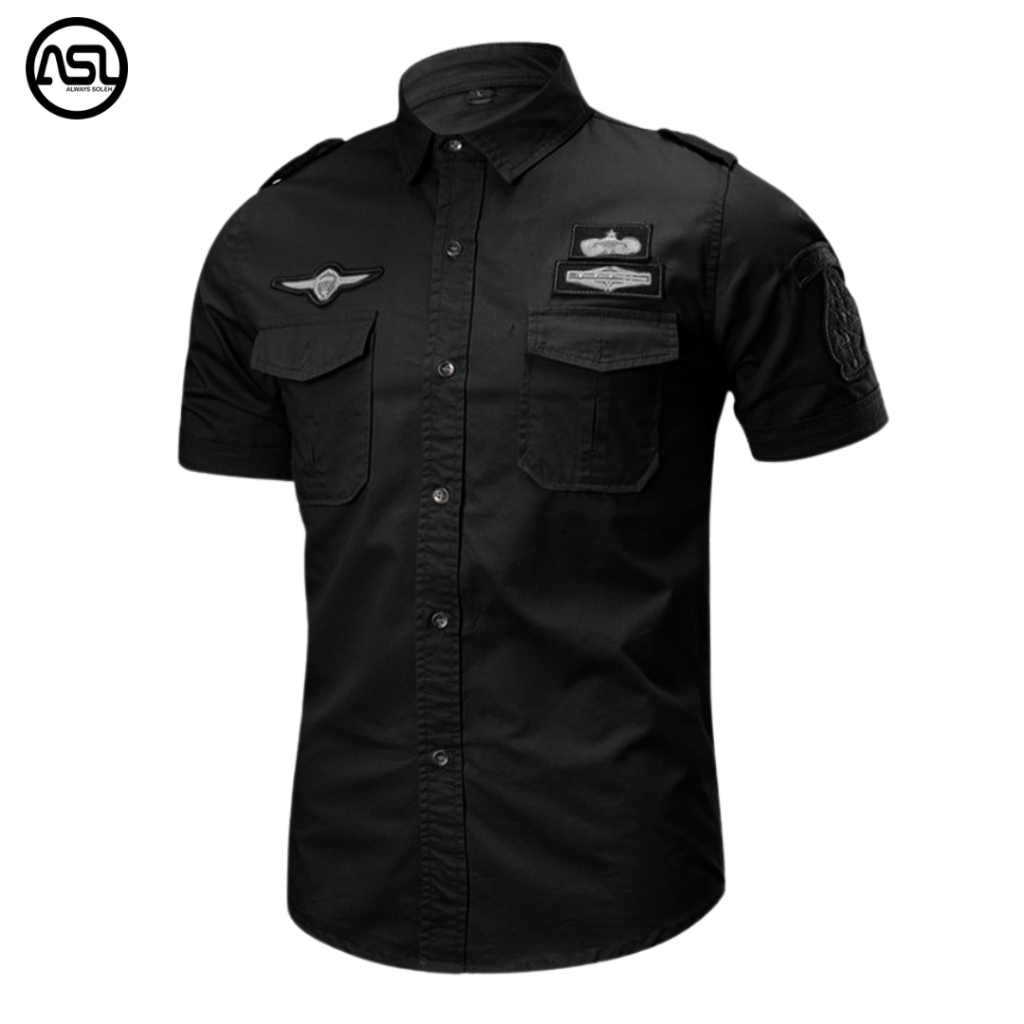 Kemeja Tactical Pria Hitam Bordil / Kemeja Tactical / Kemeja Pria / Kemeja / Kemeja Tactical Lengan 