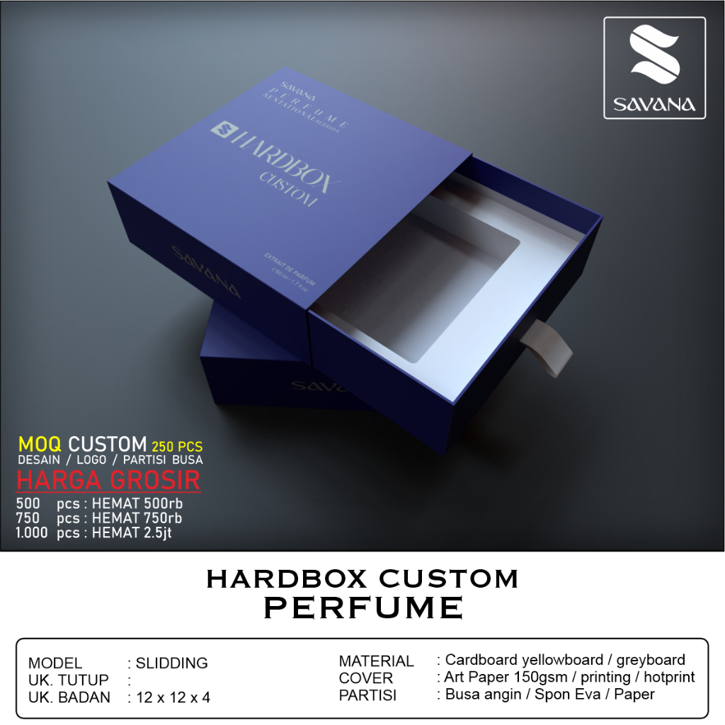

Hardbox Parfum 50ml SLIDDING- Custombox Parfum - Kemasan Parfum - Packaging Parfum - Premium Box 12x12x4.