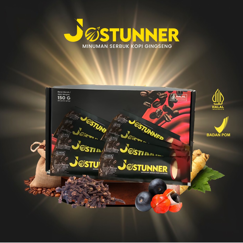

Kopi Jostunner siap seduh kopi stamina pria kuat tahan lama kopi ginseng asli BPOM HALAL