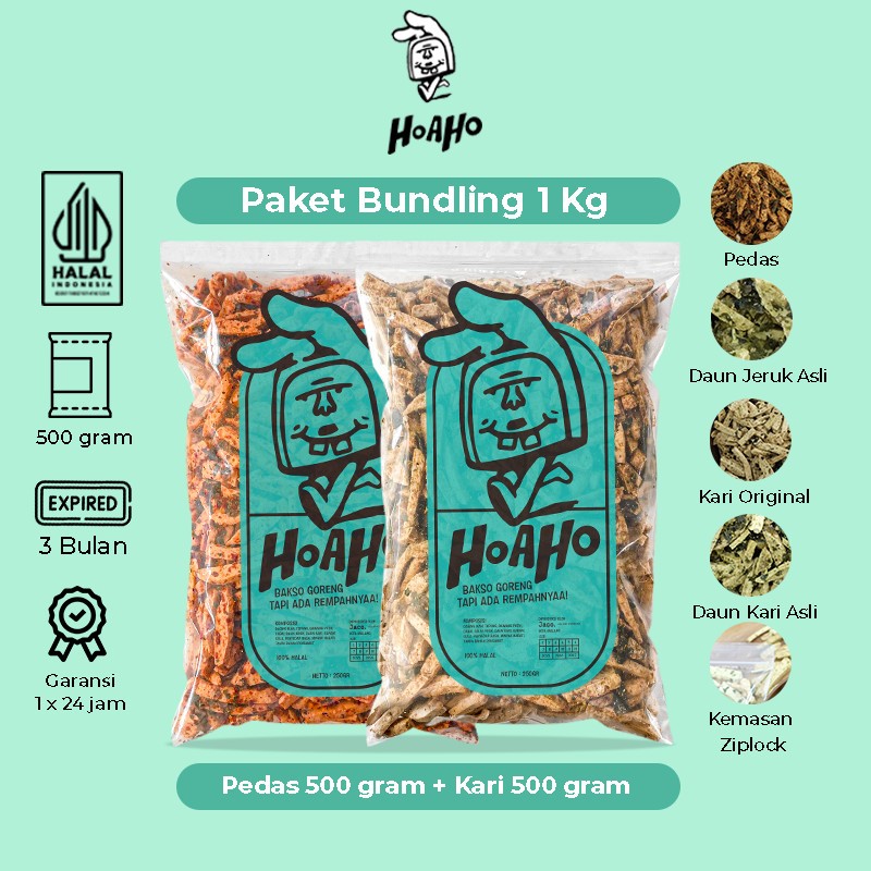 

HOAHO Paket Bundling Basreng Stik 1 Kg Pedas Daun Jeruk 500 gram Original Kari 500 gram - Paket 2 Pcs