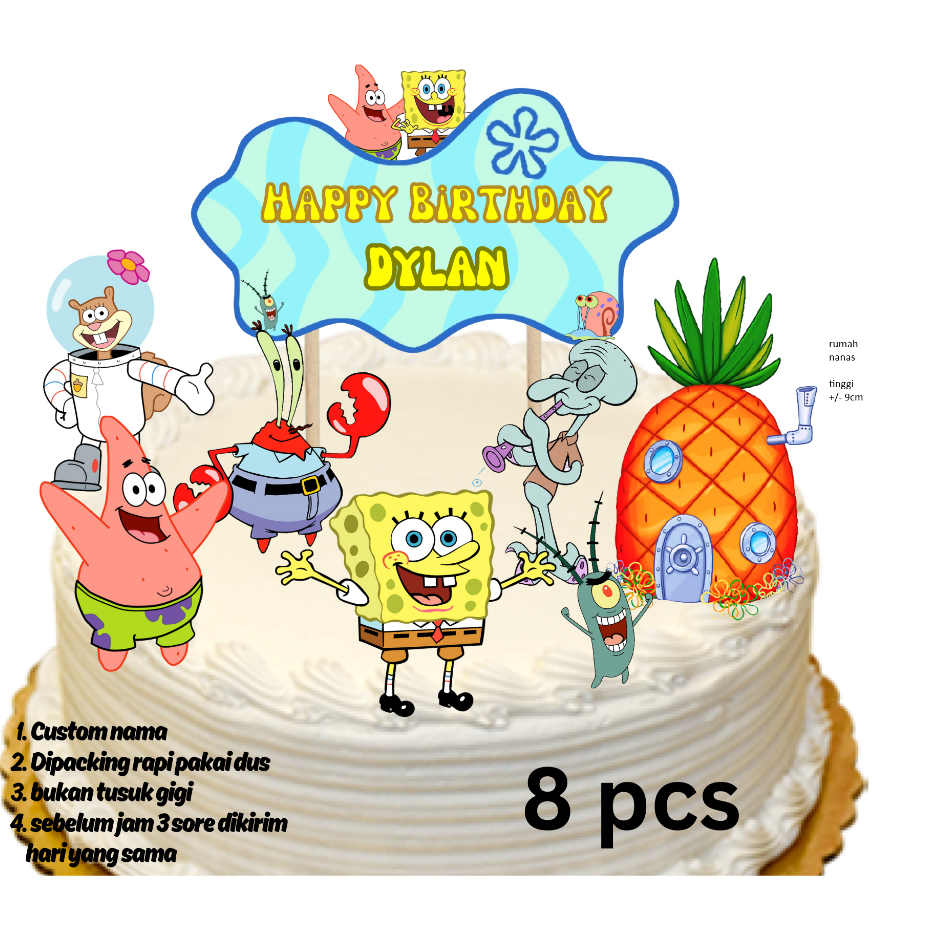 

topper cake spongebob / hiasan kue happy Birthday