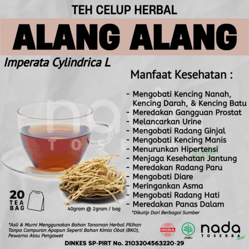 

Teh Celup Herbal ALANG ALANG Isi 20 Tea Bag | Prostat, Ginjal & ISK | Imperata Cylindrica