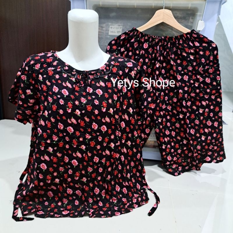 LD110 Baju Tidur Piyama Rayon Celana 3/4 Gajah Putih Ukuran Standard