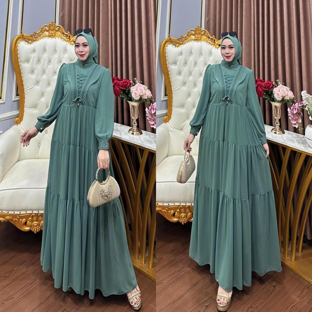 Aysha Sahkira Gamis Premium Bahan Ceruti Babydoll + Payet Bonus Hijab