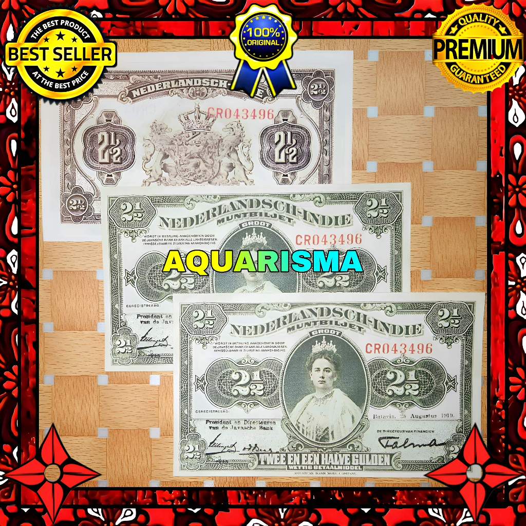 KOLEKSI NUMISMATIK - SOUVENIR REPRO UANG KUNO 2½ GULDEN HINDIA BELANDA WILHELMINA 1919
