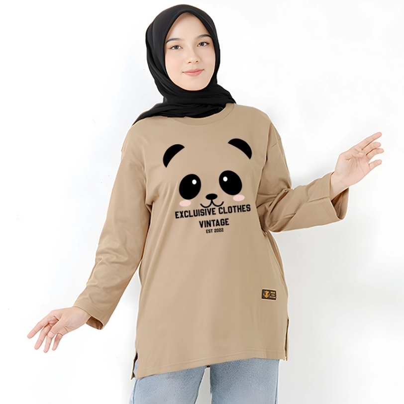 baju kaos wanita lengan panjang kekinian premium adem katun tebal kaos lengan panjang wanita jumbo