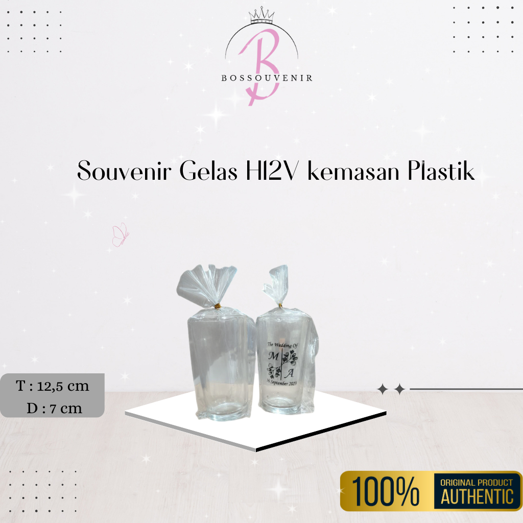 Souvenir Gelas H12V kemasan plastik